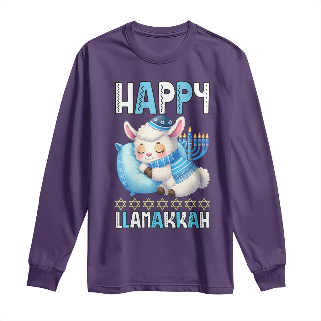 Funny Happy Llamakkah Long Sleeve Shirt Cute Llama Jewish Holiday Gift TS12 Purple Print Your Wear