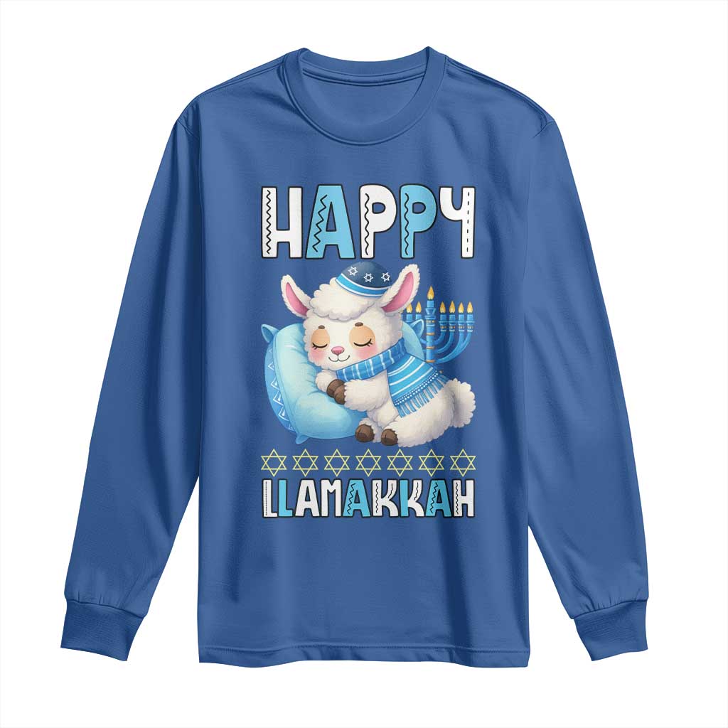 Funny Happy Llamakkah Long Sleeve Shirt Cute Llama Jewish Holiday Gift TS12 Royal Blue Print Your Wear