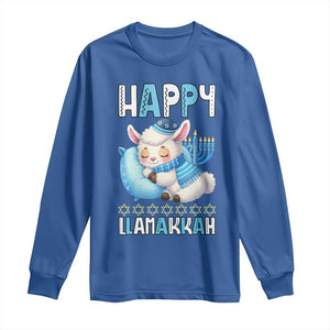 Funny Happy Llamakkah Long Sleeve Shirt Cute Llama Jewish Holiday Gift TS12 Royal Blue Print Your Wear