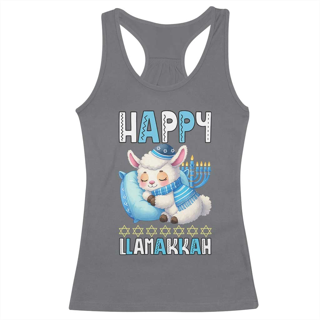 Funny Happy Llamakkah Racerback Tank Top Cute Llama Jewish Holiday Gift TS12 Charcoal Print Your Wear