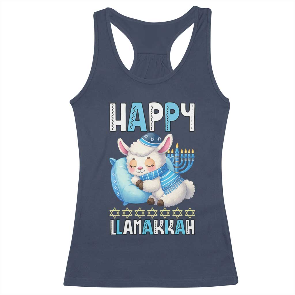 Funny Happy Llamakkah Racerback Tank Top Cute Llama Jewish Holiday Gift TS12 Navy Print Your Wear