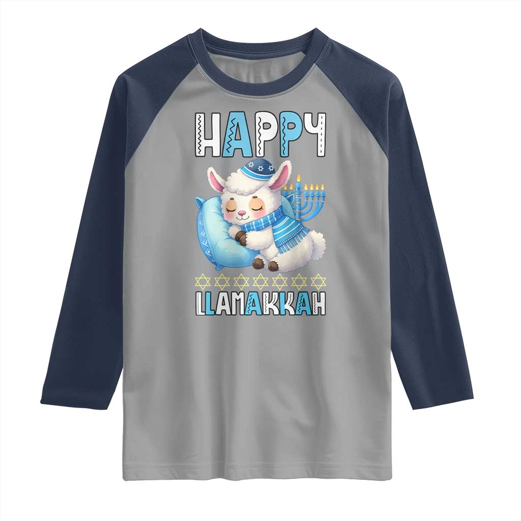 Funny Happy Llamakkah Raglan Shirt Cute Llama Jewish Holiday Gift TS12 Sport Gray Navy Print Your Wear