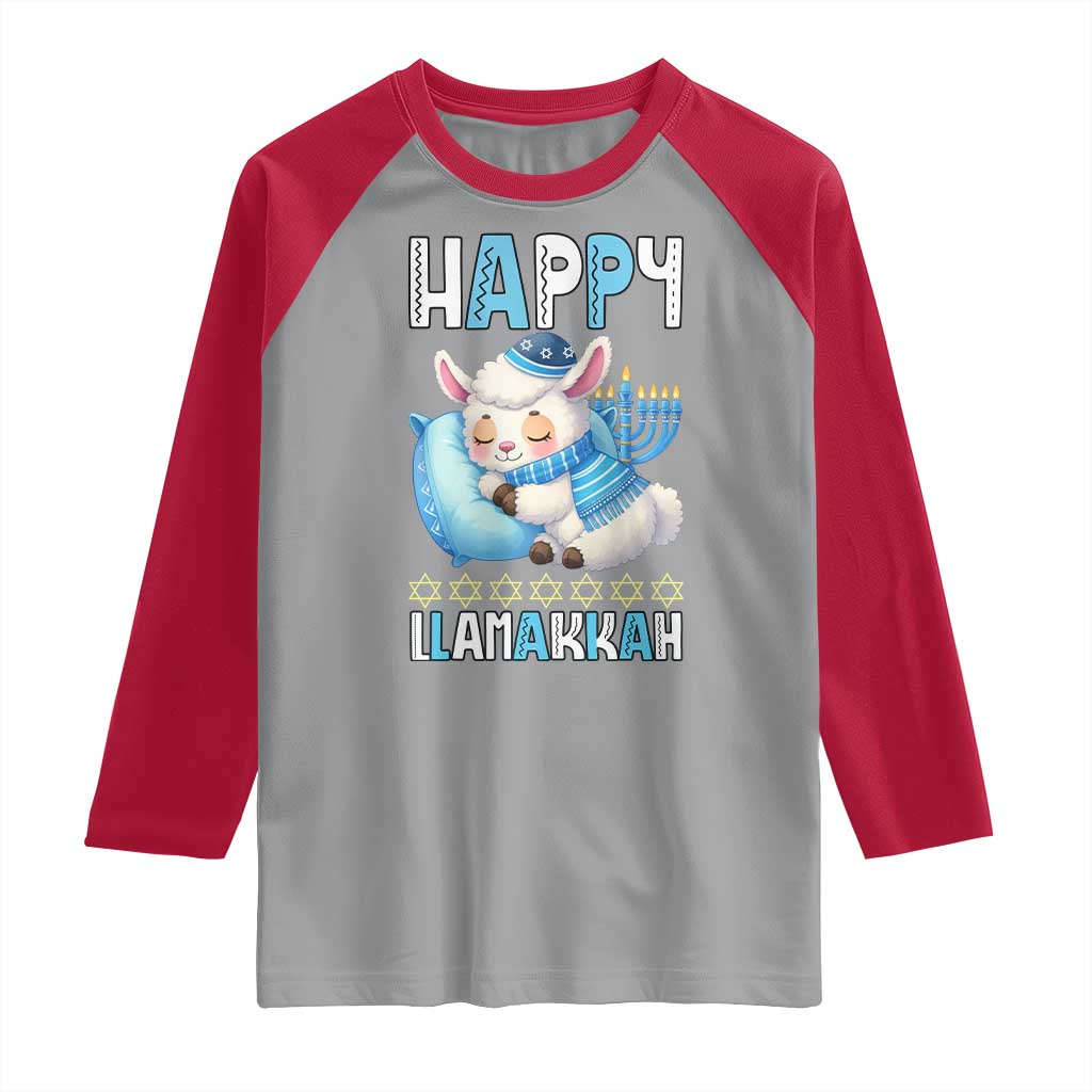 Funny Happy Llamakkah Raglan Shirt Cute Llama Jewish Holiday Gift TS12 Sport Gray Red Print Your Wear
