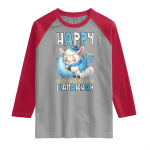 Funny Happy Llamakkah Raglan Shirt Cute Llama Jewish Holiday Gift TS12 Sport Gray Red Print Your Wear
