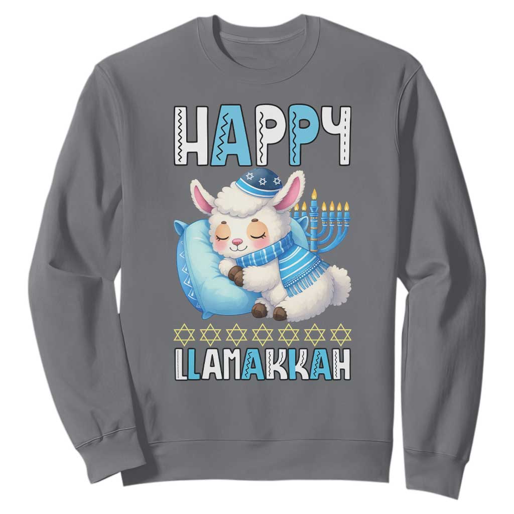 Funny Happy Llamakkah Sweatshirt Cute Llama Jewish Holiday Gift TS12 Charcoal Print Your Wear