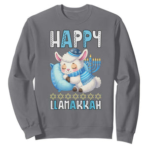Funny Happy Llamakkah Sweatshirt Cute Llama Jewish Holiday Gift TS12 Charcoal Print Your Wear