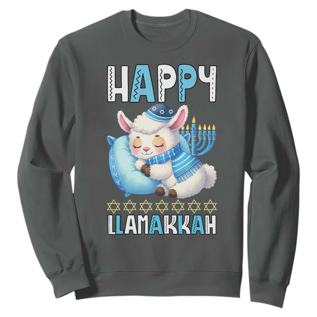 Funny Happy Llamakkah Sweatshirt Cute Llama Jewish Holiday Gift TS12 Dark Heather Print Your Wear