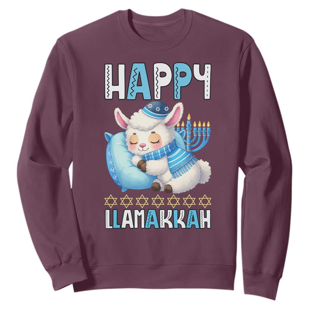 Funny Happy Llamakkah Sweatshirt Cute Llama Jewish Holiday Gift TS12 Maroon Print Your Wear