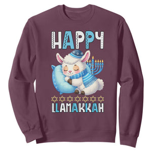 Funny Happy Llamakkah Sweatshirt Cute Llama Jewish Holiday Gift TS12 Maroon Print Your Wear
