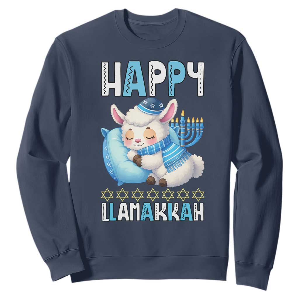 Funny Happy Llamakkah Sweatshirt Cute Llama Jewish Holiday Gift TS12 Navy Print Your Wear