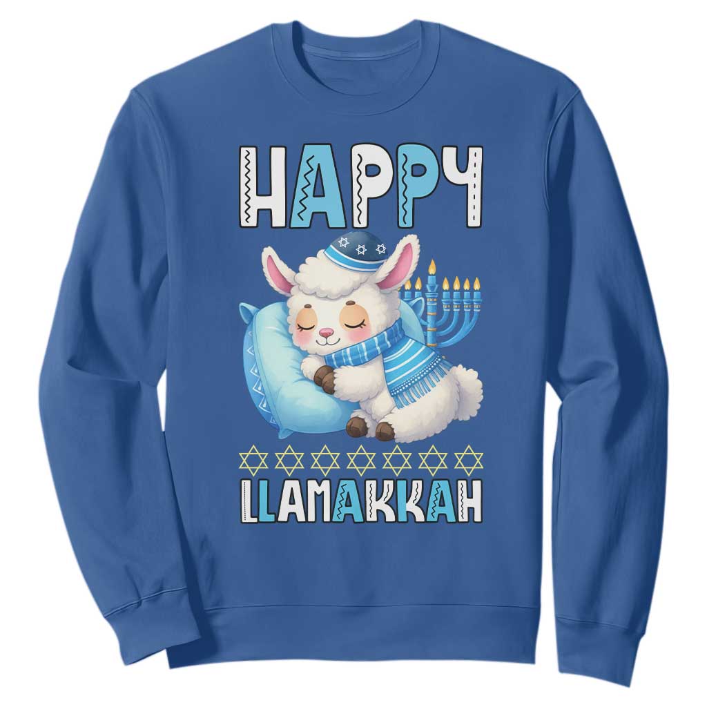 Funny Happy Llamakkah Sweatshirt Cute Llama Jewish Holiday Gift TS12 Royal Blue Print Your Wear