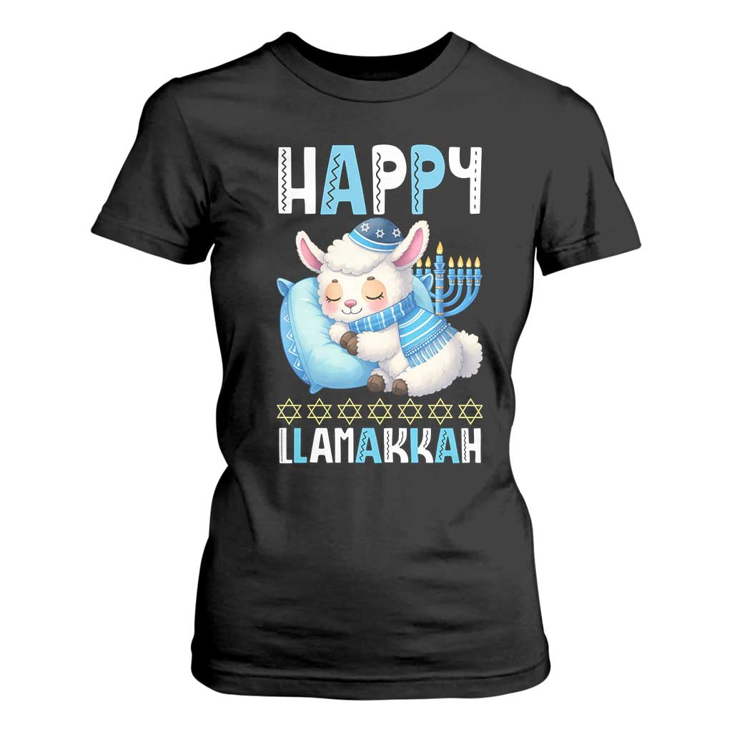Funny Happy Llamakkah T Shirt For Women Cute Llama Jewish Holiday Gift TS12 Black Print Your Wear