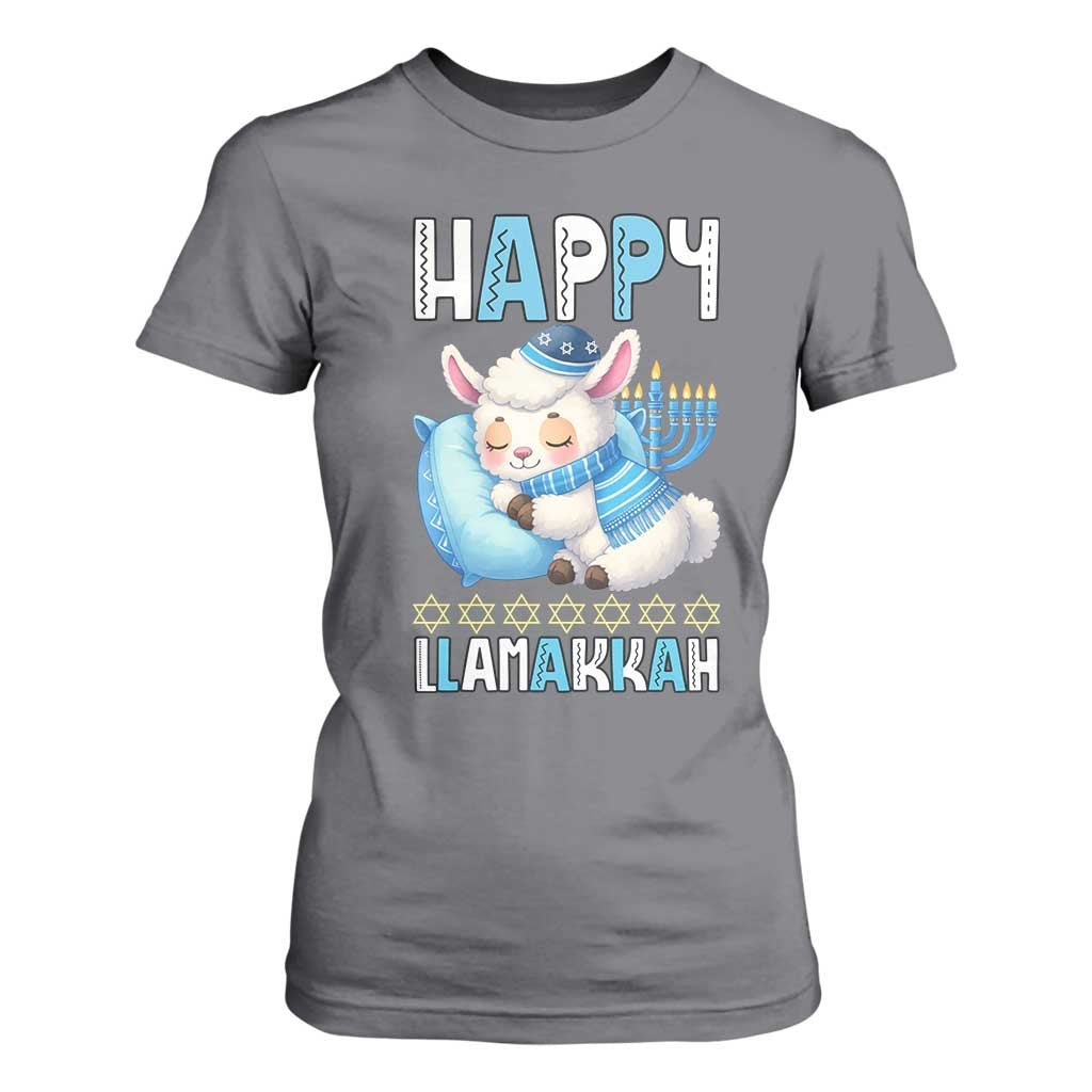 Funny Happy Llamakkah T Shirt For Women Cute Llama Jewish Holiday Gift TS12 Charcoal Print Your Wear