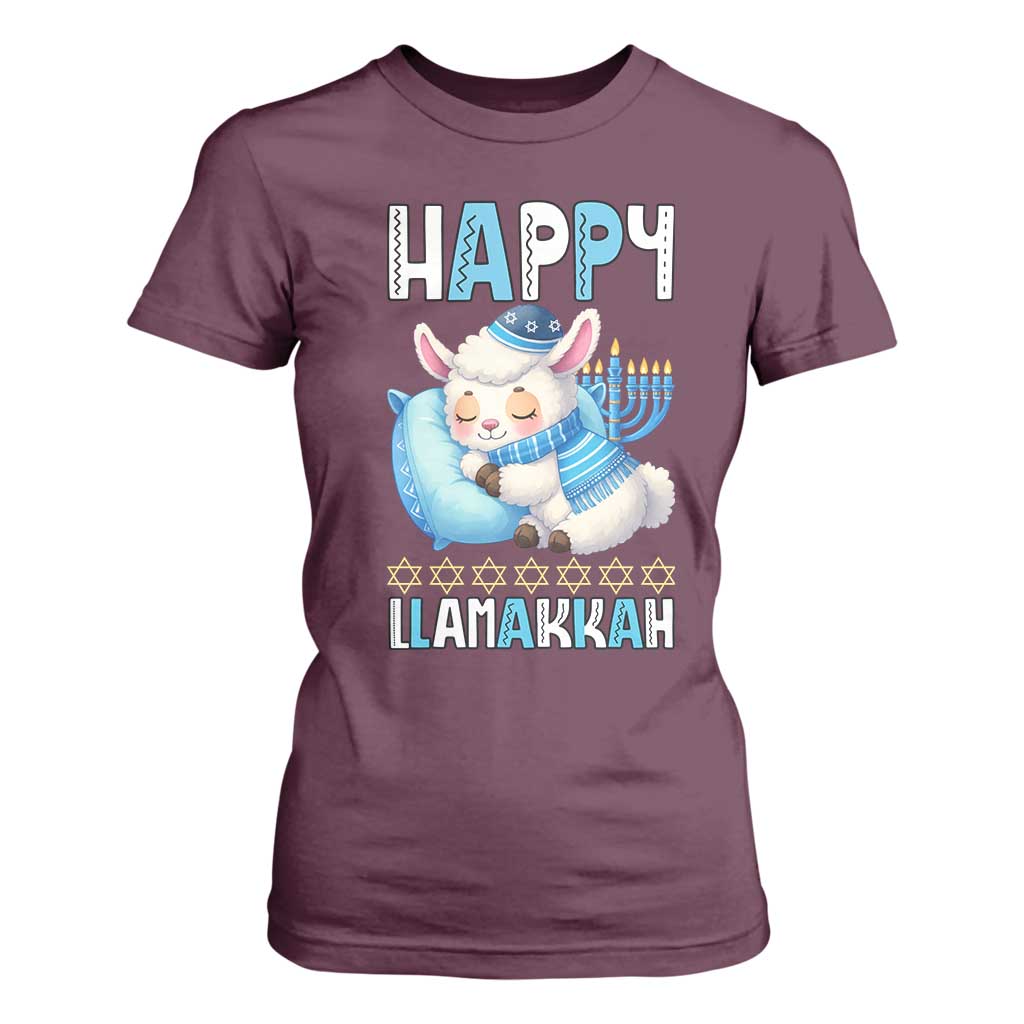 Funny Happy Llamakkah T Shirt For Women Cute Llama Jewish Holiday Gift TS12 Maroon Print Your Wear