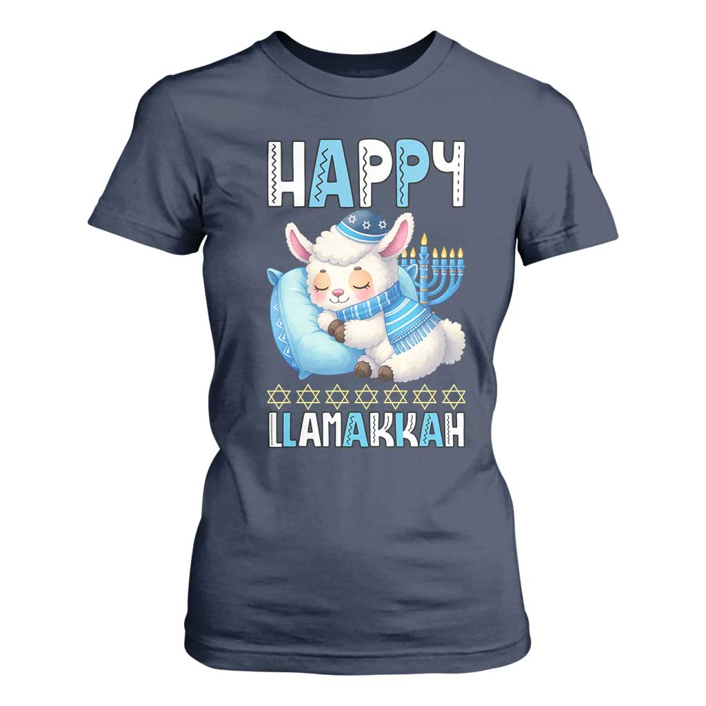 Funny Happy Llamakkah T Shirt For Women Cute Llama Jewish Holiday Gift TS12 Navy Print Your Wear