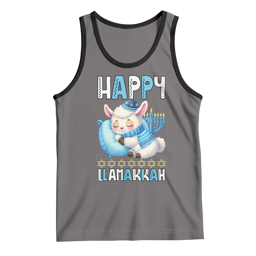 Funny Happy Llamakkah Tank Top Cute Llama Jewish Holiday Gift TS12 Deep Heather Black Print Your Wear