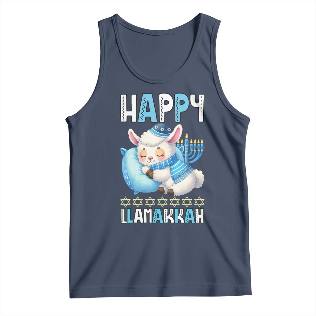 Funny Happy Llamakkah Tank Top Cute Llama Jewish Holiday Gift TS12 Navy Print Your Wear