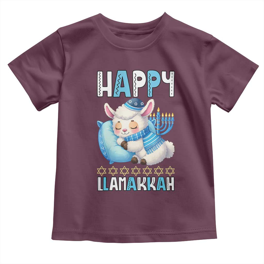 Funny Happy Llamakkah Toddler T Shirt Cute Llama Jewish Holiday Gift TS12 Maroon Print Your Wear