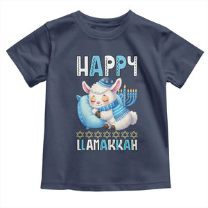 Funny Happy Llamakkah Toddler T Shirt Cute Llama Jewish Holiday Gift TS12 Navy Print Your Wear