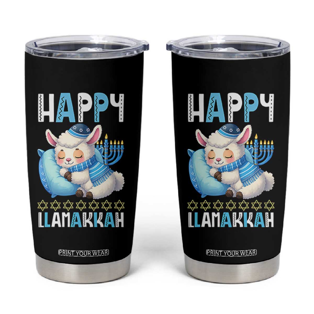Funny Happy Llamakkah Tumbler Cup Cute Llama Jewish Holiday Gift TS12 Black Print Your Wear