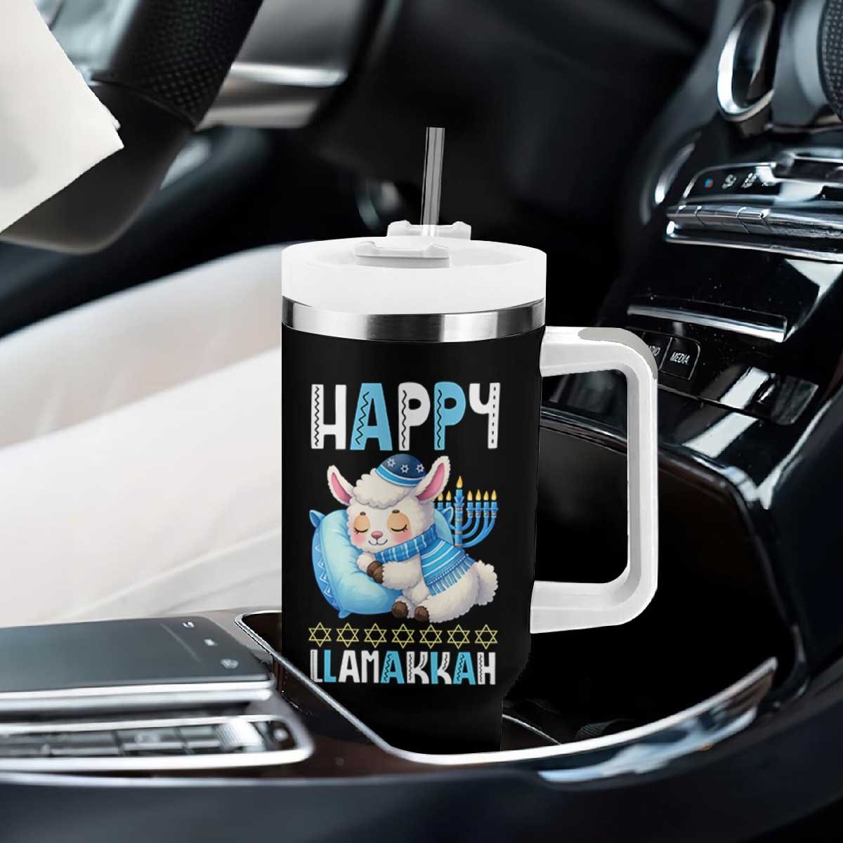 Funny Happy Llamakkah Tumbler With Handle Cute Llama Jewish Holiday Gift TS12 Print Your Wear