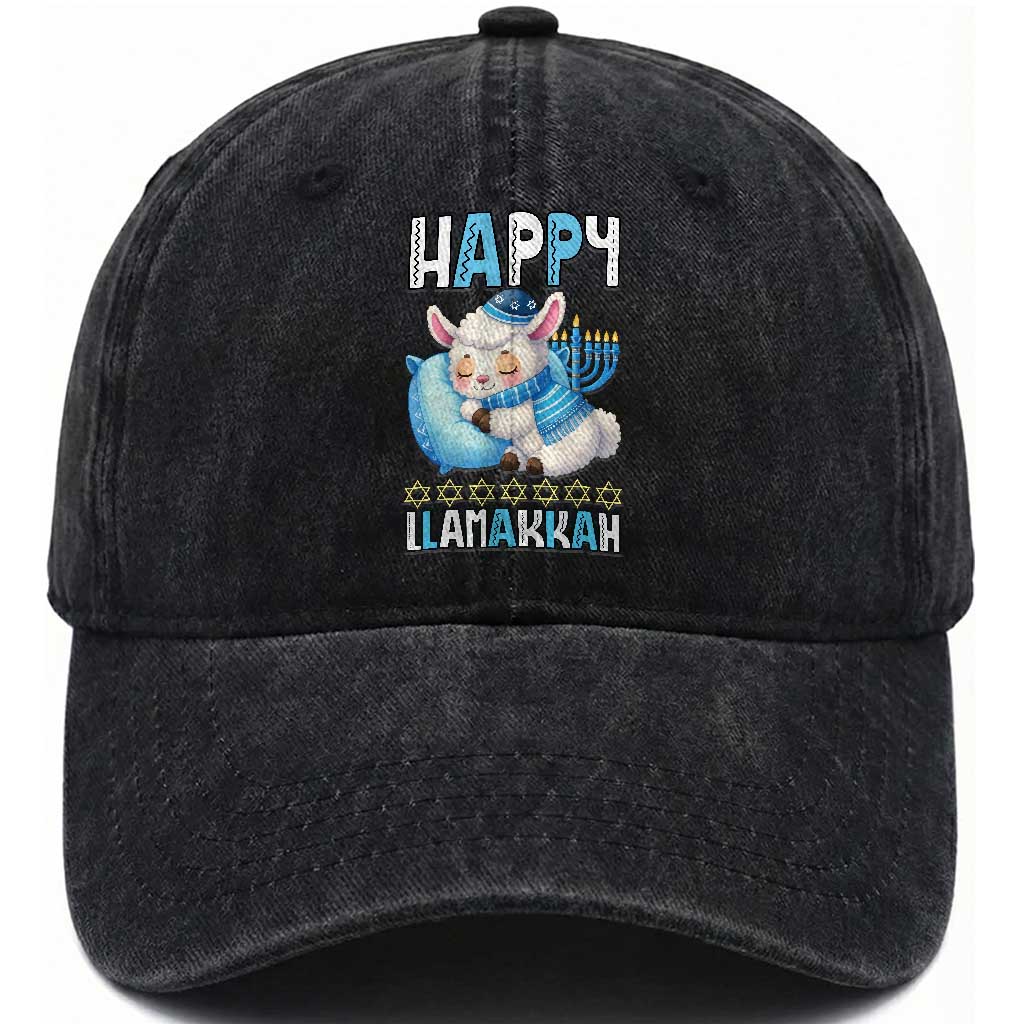 Funny Happy Llamakkah Washed Cotton Baseball Cap Cute Llama Jewish Holiday Gift TS12 Print Your Wear