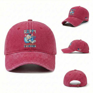 Funny Happy Llamakkah Washed Cotton Baseball Cap Cute Llama Jewish Holiday Gift TS12 Washed Cap Universal Fit Red Print Your Wear