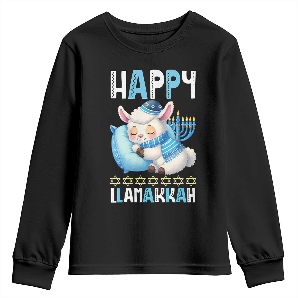 Funny Happy Llamakkah Youth Sweatshirt Cute Llama Jewish Holiday Gift TS12 Black Print Your Wear