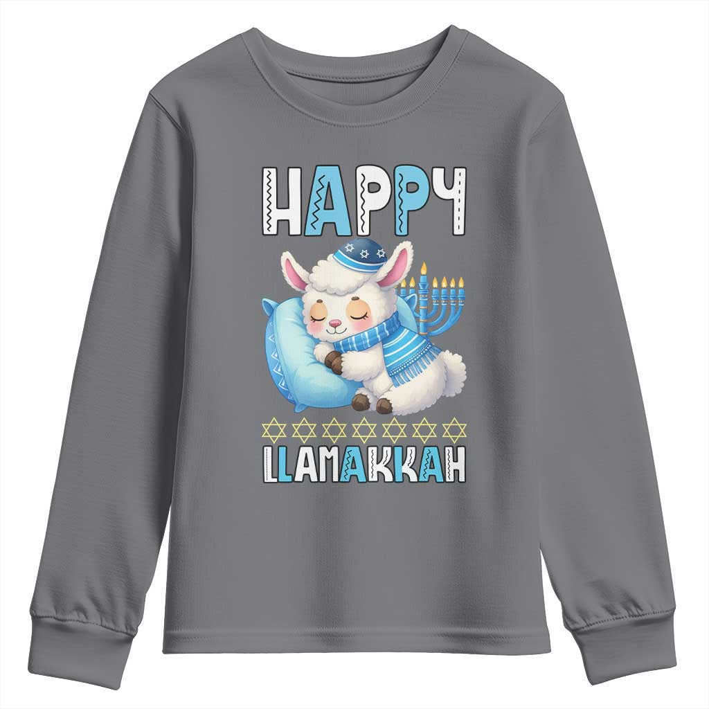 Funny Happy Llamakkah Youth Sweatshirt Cute Llama Jewish Holiday Gift TS12 Charcoal Print Your Wear