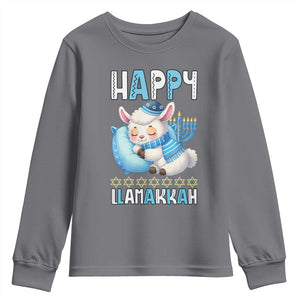 Funny Happy Llamakkah Youth Sweatshirt Cute Llama Jewish Holiday Gift TS12 Charcoal Print Your Wear