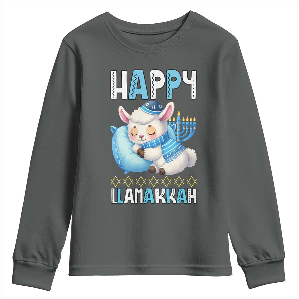 Funny Happy Llamakkah Youth Sweatshirt Cute Llama Jewish Holiday Gift TS12 Dark Heather Print Your Wear
