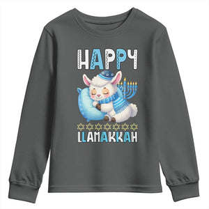 Funny Happy Llamakkah Youth Sweatshirt Cute Llama Jewish Holiday Gift TS12 Dark Heather Print Your Wear
