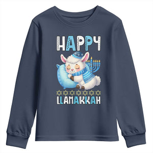 Funny Happy Llamakkah Youth Sweatshirt Cute Llama Jewish Holiday Gift TS12 Navy Print Your Wear
