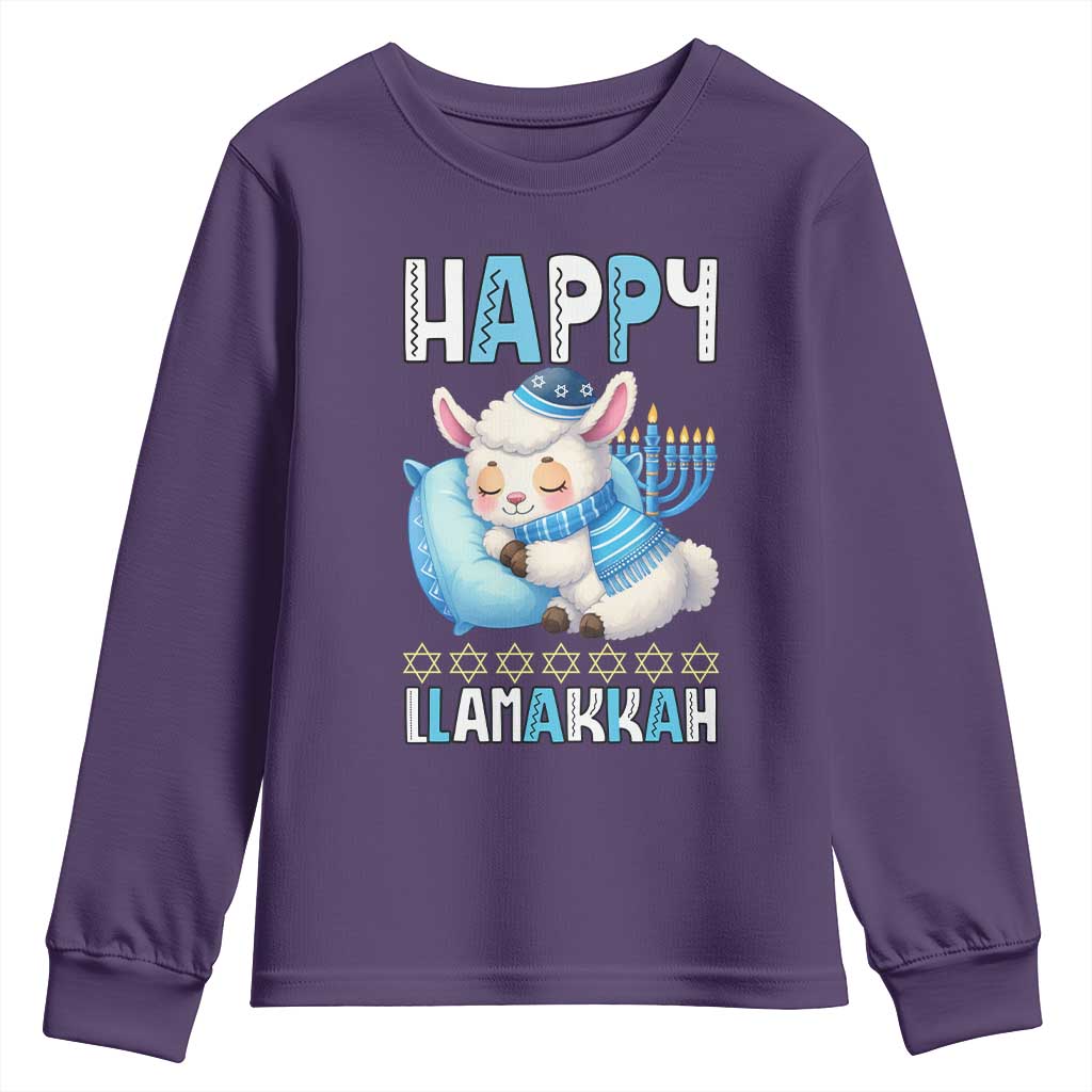 Funny Happy Llamakkah Youth Sweatshirt Cute Llama Jewish Holiday Gift TS12 Purple Print Your Wear