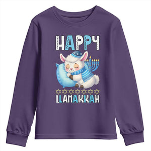 Funny Happy Llamakkah Youth Sweatshirt Cute Llama Jewish Holiday Gift TS12 Purple Print Your Wear