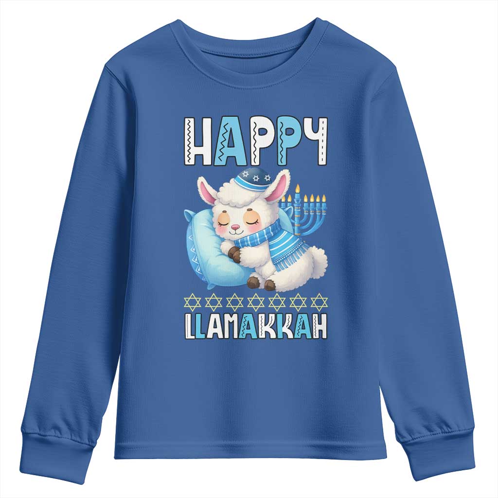 Funny Happy Llamakkah Youth Sweatshirt Cute Llama Jewish Holiday Gift TS12 Royal Blue Print Your Wear