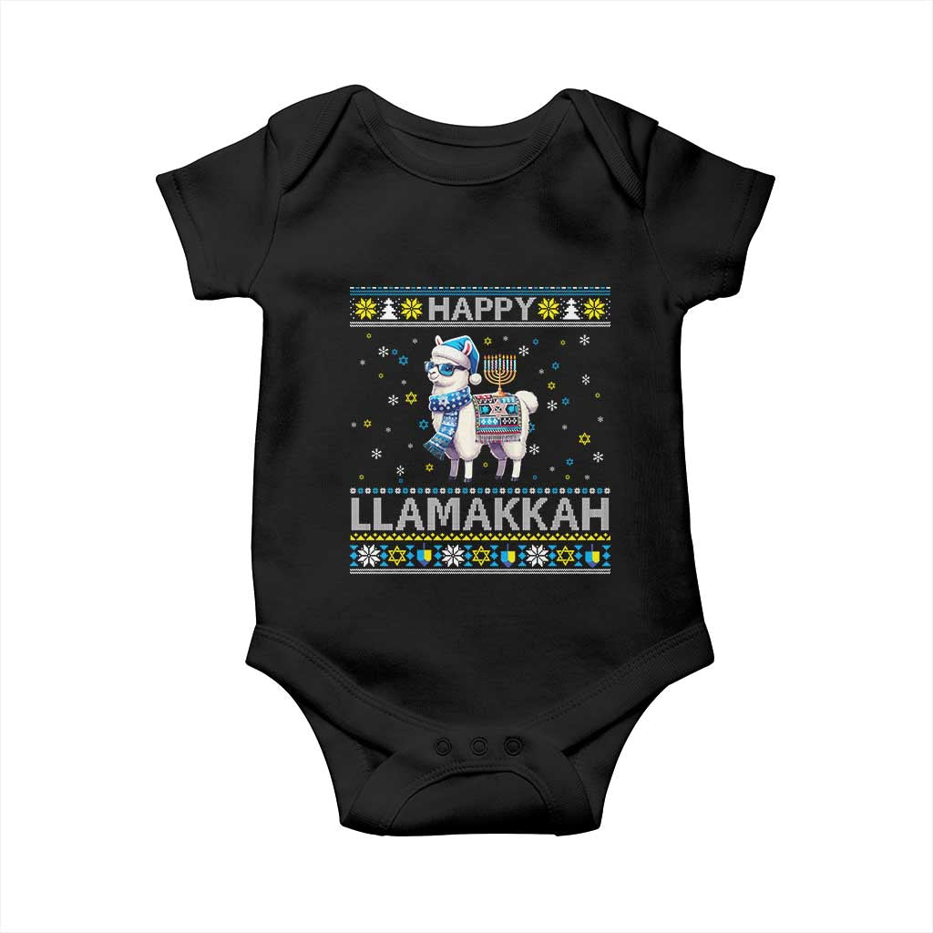 Happy LLamakkah Baby Onesie Funny Llama Ugly Hanukkah Christmas Gift TS12 Black Print Your Wear