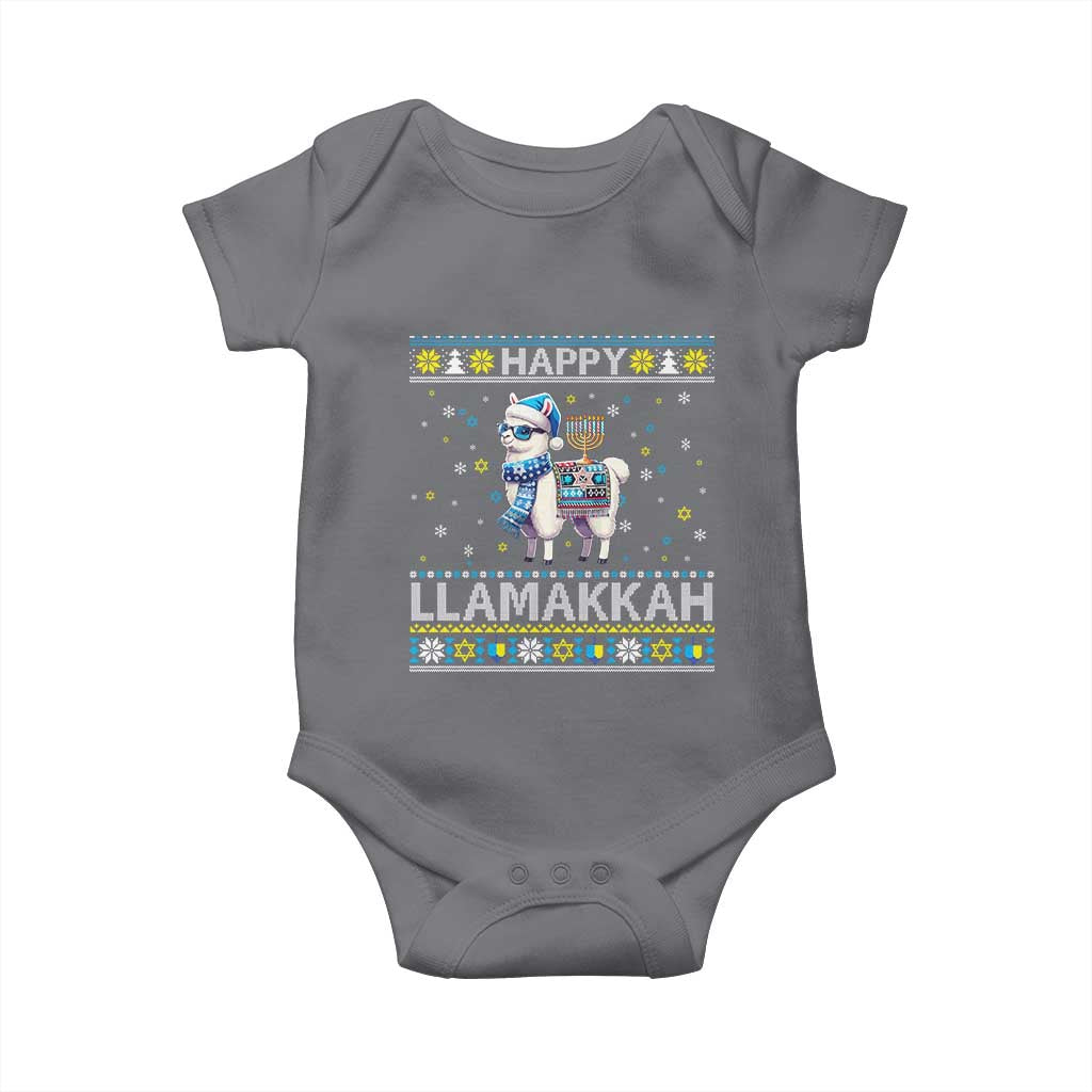 Happy LLamakkah Baby Onesie Funny Llama Ugly Hanukkah Christmas Gift TS12 Charcoal Print Your Wear