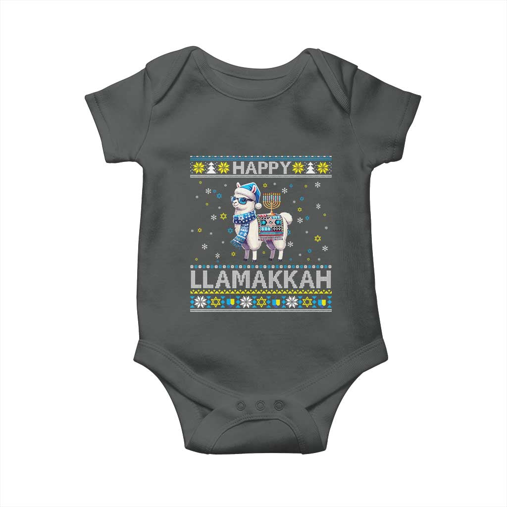 Happy LLamakkah Baby Onesie Funny Llama Ugly Hanukkah Christmas Gift TS12 Dark Heather Print Your Wear