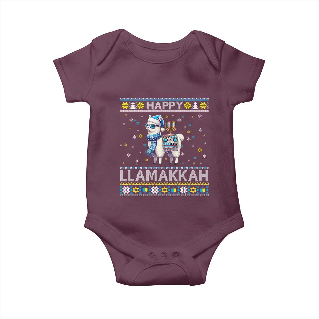 Happy LLamakkah Baby Onesie Funny Llama Ugly Hanukkah Christmas Gift TS12 Maroon Print Your Wear