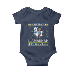 Happy LLamakkah Baby Onesie Funny Llama Ugly Hanukkah Christmas Gift TS12 Navy Print Your Wear