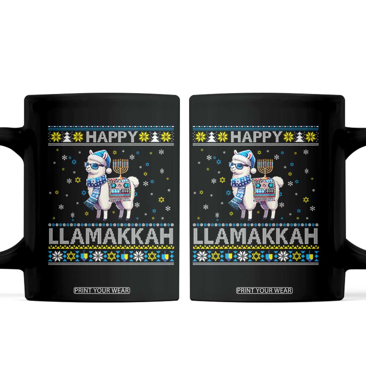 Happy LLamakkah Coffee Mug Funny Llama Ugly Hanukkah Christmas Gift TS12 Black Print Your Wear