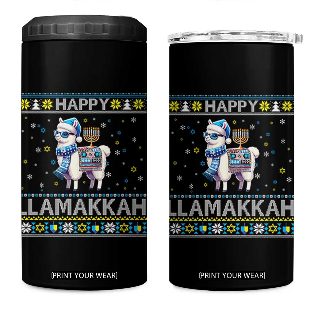Happy LLamakkah 4 in 1 Can Cooler Tumbler Funny Llama Ugly Hanukkah Christmas Gift TS12 One Size: 16 oz Black Print Your Wear