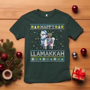 Happy LLamakkah T Shirt Funny Llama Ugly Hanukkah Christmas Gift TS12 Dark Forest Green Print Your Wear