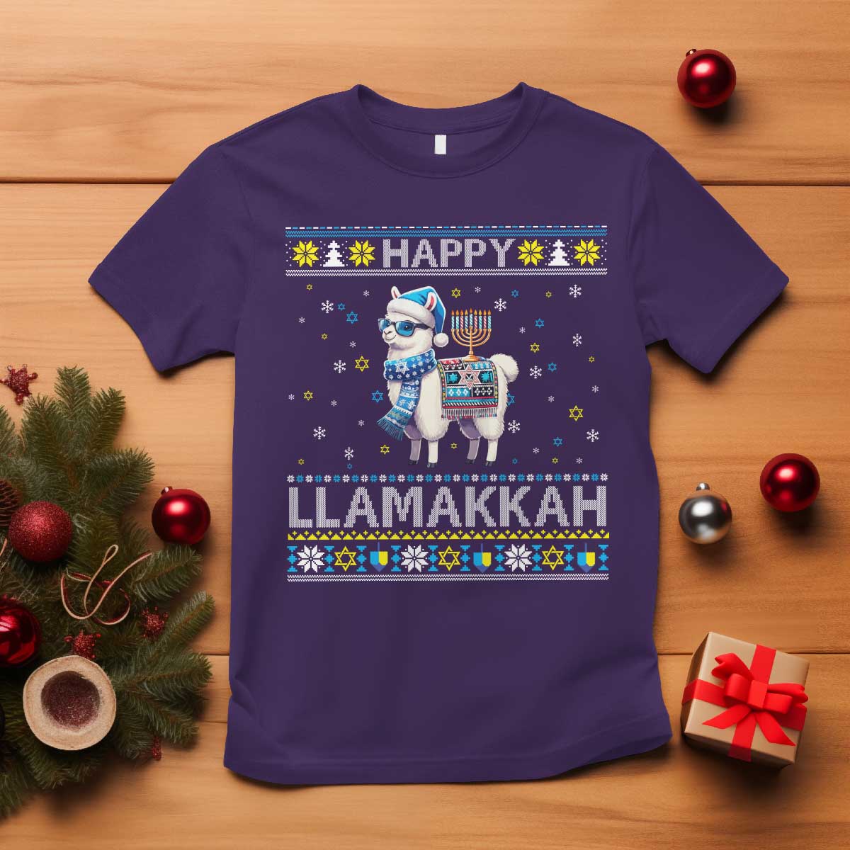 Happy LLamakkah T Shirt Funny Llama Ugly Hanukkah Christmas Gift TS12 Purple Print Your Wear