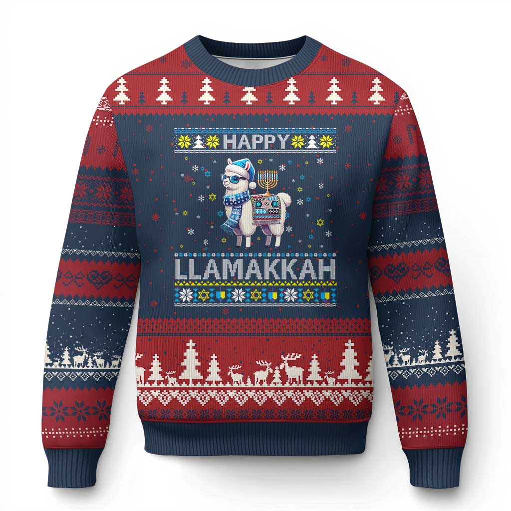 Happy LLamakkah Ugly Christmas Sweater Funny Llama Ugly Hanukkah Xmas Gift TS12 Navy Red Print Your Wear