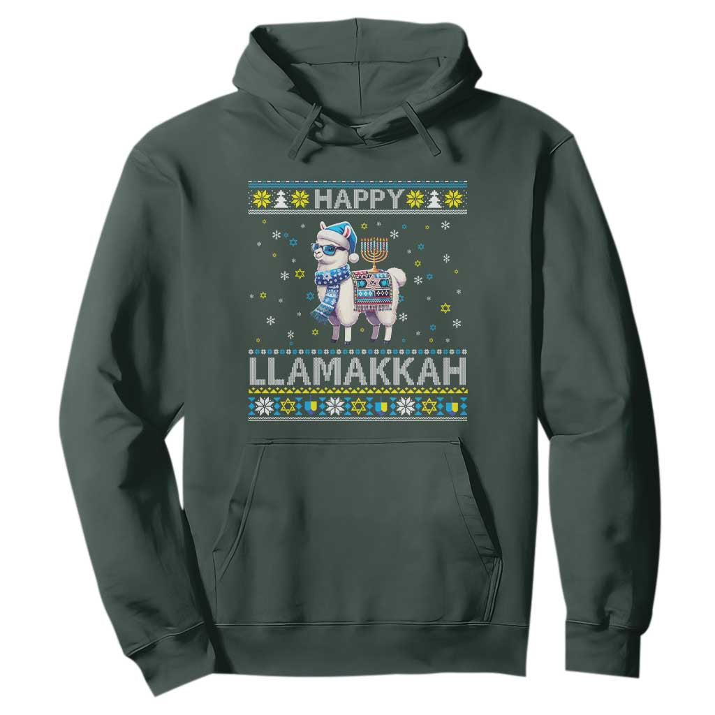 Happy LLamakkah Hoodie Funny Llama Ugly Hanukkah Christmas Gift TS12 Dark Forest Green Print Your Wear