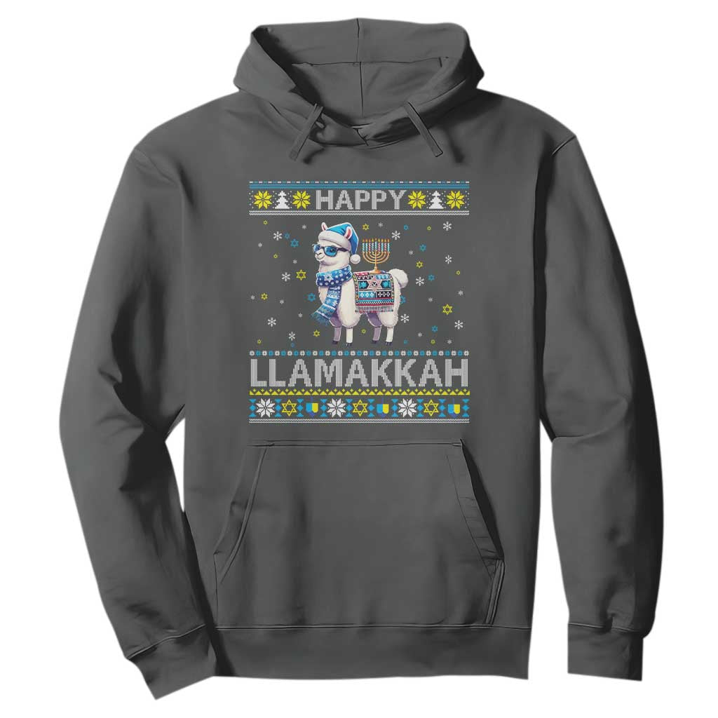 Happy LLamakkah Hoodie Funny Llama Ugly Hanukkah Christmas Gift TS12 Dark Heather Print Your Wear