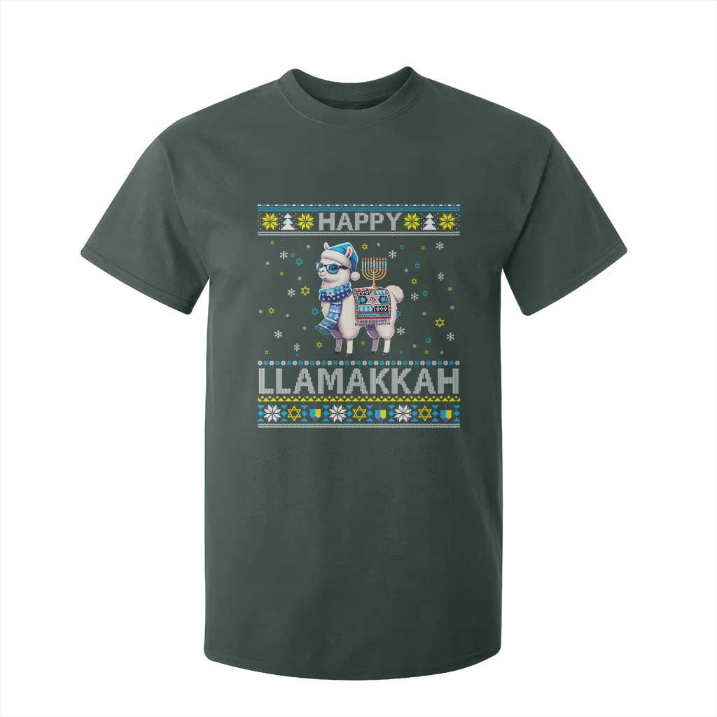 Happy LLamakkah T Shirt For Kid Funny Llama Ugly Hanukkah Christmas Gift TS12 Dark Forest Green Print Your Wear
