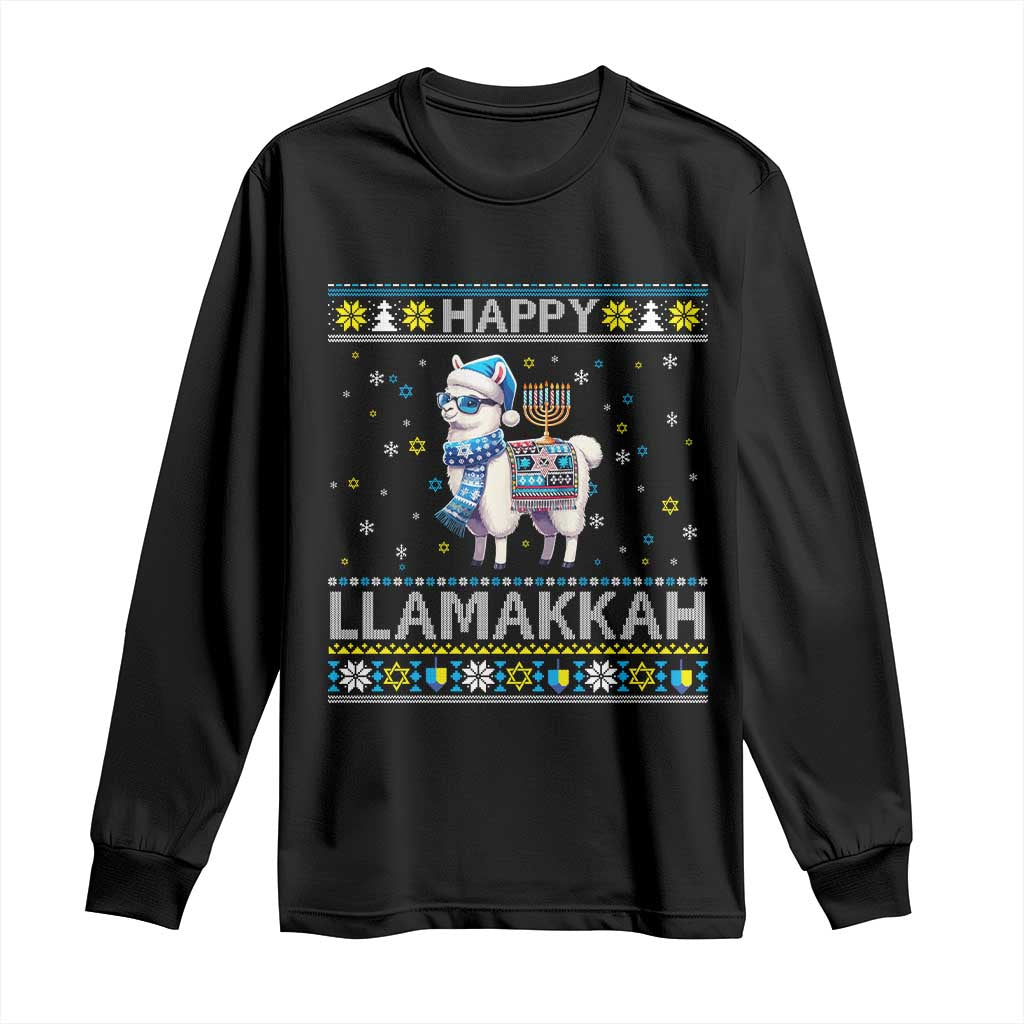 Happy LLamakkah Long Sleeve Shirt Funny Llama Ugly Hanukkah Christmas Gift TS12 Black Print Your Wear